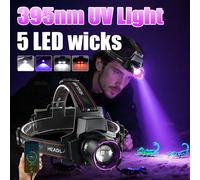 Lampada frontale UV da 395nm Faro zoomabile a raggi ultravioletti Torcia frontale viola ricaricabile Cattura scorsione Luce da caccia Rilevatore di urina per animali domestici