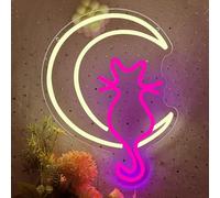 Lampada Gatto Luna Insegna Neon,Gatti Neon LED Decor per Camera da Letto Camera dei Bambini Soggiorno Biblioteca Negozio di Animali,Moon Cat Luci LED Regalo per Uomini Donne USB Powered（13.8"*10.3"）