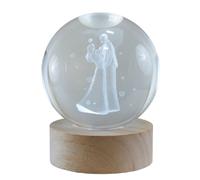 Lampada globo COPPIA SPOSI su base di legno 8x8x10 cm BOMBONIERA 1ES1
