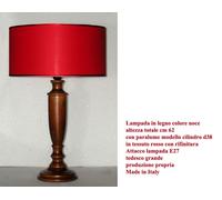 Lampada grande da tavolo o scrittoio in legno colore noce con paralume cilindro