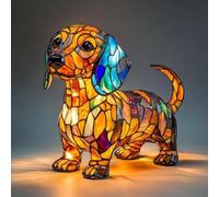 Lampada in vetro colorato per gatti/cani, luce notturna da tavolo in resina colorata a forma di gatto, simpatica lampada LED a tema animale, regalo per gli amanti degli animali domestici (bassotto)