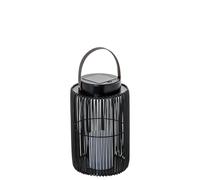 Lampada lanterna solare da tavolo o pavimento in legno e metallo nero con candela LED 17x17x38 cm
