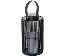 Lampada lanterna solare da tavolo o pavimento in legno e metallo nero con candela LED 21 x 21 x 54 cm
