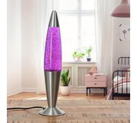 Lampada Lava Da Tavolo Glitter Viola Argento 42 Cm Retro JENNY Luce D'Ambiente