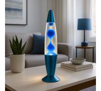 Lampada Lava da Tavolo Magma LED Luci Decorative Vetro Alluminio Blu H 33,9 CM