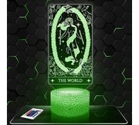 Lampada Led 3D Mondo Arcani Tarocchi decorazione Carta Divinazione Cartomanzia Oracle. Idea regalo uomo donna oggetto Arcano Tarocco Mondo luce notturna adulto decorazione camera. Idea regalo natale