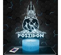 Lampada Led 3D Poseidone Mitologia Dio decorazione Greca antica Olimpo. Idea regalo uomo donna oggetto Poseidone Mitologia Dio luce notturna adulto decorazione camera. Idea regalo natale uomo donna