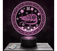 Lampada Led 3D Segno Zodiacale Cinese Ratto decorazione Astrale Oroscopo Cina. Idea regalo uomo oggetto Segno Zodiacale Cinese Ratto luce notturna adulto decorazione camera. Idea regalo natale