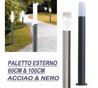 LAMPADA LED 60CM 100CM E27 PALETTO 220V LAMPIONE PALO NERO ACCIAIO PER GIARDINO