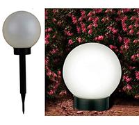 Lampada LED a sfera del diametro di 20 cm, a energia solare, con 4 LED bianchi che producono una luce piacevole e picchetto per fissaggio nel terreno