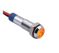 Lampada LED a testa piatta in metallo da 6 mm, lampada principale a filo piatto, 12 V 24 V 220 V AC DC Rosso Verde Blu Ambra Bianco Luce di segnalazione 1 pz(Yellow(Amber),12V-24V)