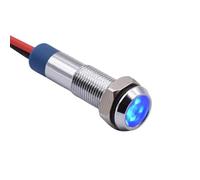 Lampada LED a testa piatta in metallo da 6 mm, lampada principale a filo piatto, 12 V 24 V 220 V AC DC Rosso Verde Blu Ambra Bianco Luce di segnalazione 1 pz(Blue,12V-24V)