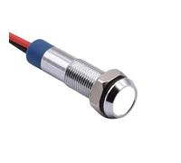 Lampada LED a testa piatta in metallo da 6 mm, lampada principale a filo piatto, 12 V 24 V 220 V AC DC Rosso Verde Blu Ambra Bianco Luce di segnalazione 1 pz(White,12V-24V)