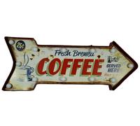Lampada LED " Caffè " Targa di Latta Birra Freccia da Parete Cafe 24x60cm Nuovo