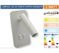 LAMPADA LED DA PARETE DOPPIA SORGENTE 6W LED APPLIQUE ORIENTABILE COLORE BIANCO