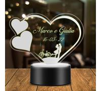 Lampada Led da Tavolo in Plexiglass Cuore di Coppia Personalizzata con Nomi