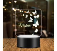 Lampada Led da Tavolo in Plexiglass Personalizzata con Nome con Farfalle