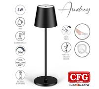 LAMPADA LED DA TAVOLO RICARICABILE AUDREY NERA LUMINOSITA E LUCE REGOLABILE [EEK: A]