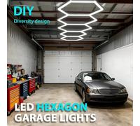 Lampada LED esagonale a nido d'ape fai-da-te facile da installare, super luminosa 6500K bianco freddo, 220V-240V, installazione rapida Plug & Play senza attrezzi per garage, officine 4S, autolavaggi,