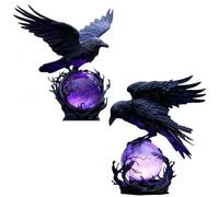 Lampada LED gotica "Raven's Moonlight", arredamento fantasy for la casa, scultura misteriosa di un corvo su una sfera luminosa, appassionati di Halloween e amanti dei libri(A+B)