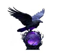 Lampada LED gotica "Raven's Moonlight", arredamento fantasy for la casa, scultura misteriosa di un corvo su una sfera luminosa, appassionati di Halloween e amanti dei libri(#A)