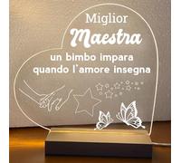 Lampada led personalizzata, Luce notturna decorativa, Lampada notturna a led, base in legno e cavo usb. IDEA REGALO, MAMMA, Papà, NONNA,NONNI, (MIGLIOR MAESTRA)
