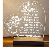 Lampada led personalizzata, Luce notturna decorativa, Lampada notturna a led, base in legno e cavo usb. IDEA REGALO, MAMMA, Papà, NONNA,NONNI, (80 ANNI BUON COMPLEANNO)