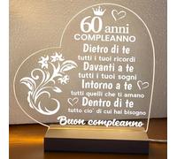Lampada led personalizzata, Luce notturna decorativa, Lampada notturna a led, base in legno e cavo usb. IDEA REGALO, MAMMA, Papà, NONNA,NONNI, (60 ANNI BUON COMPLEANNO)