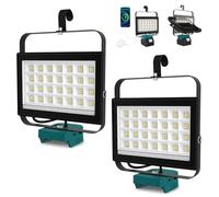 Lampada LED Ricaricabile per Makita Batteria 18V, T-SUNUS Faro LED Ricaricabile 100W con Type C/USB, 2 Modalità di Luminosità per Garage, Campeggio, Cantiere 2 Pezzi (Senza Batteria)