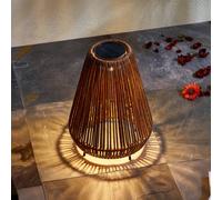 Lampada LED solare Lindby Amaria, rattan, scura, Ø 27 cm LINDBY