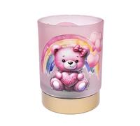 LAMPADA LED vetro ROSA con ORSETTO cuoricino 7x11 cm BOMBONIERA 1AI8