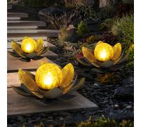 Lampada Luce Solare Lampada da Giardino Fiori di Loto Orientale Asia LED 3er Set