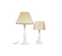 LAMPADA LUME GRANDE + PICCOLA DA TAVOLO LEGNO AVORIO - PARALUME TORTORA 53 40 CM