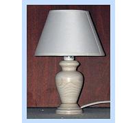 Lampada lumetto abat jour da comodino in legno tornito con paralume; produzione propria, made in Italy (avorio)