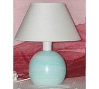 Lampada lumetto abat jour da comodino in legno tornito con paralume; produzione propria, made in Italy (celeste)