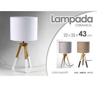 LAMPADA LUMETTO ABAT JOUR TAVOLO COMODINO SCRIVANIA BASE LEGNO TREPIEDE 43 CM [EEK: A+++]