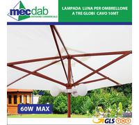 Lampada Luna Per Ombrellone a Tre Globi Max 60W Cavo 10MT Garden De Luxe