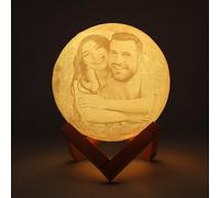 Lampada Lunare 3D Personalizzata, Personalizzato Photo 3D Moon Lamp Stand, Custom Moon Light con Foto e Testo, 16 Colori, USB Ricarica Luna Notte Luce per Bambini, Compleanno, Ringraziamento, Natale