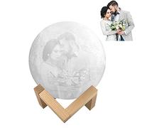 Lampada lunare personalizzata con la tua foto incisa, stampa 3D 2 colori personalizzata luna luce con supporto in legno 12 cm