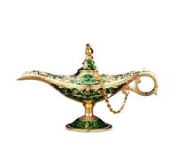 Lampada magica retrò di Aladino, lampada votiva in metallo da 22 cm, lampada ad olio mitica e leggendaria, for la decorazione della casa e dell'ufficio(Green)