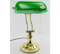 Lampada ministeriale da tavolo stile america da studio ottone lucido vetro verde