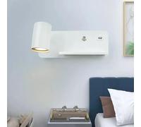 Lampada muro, Lampada da parete for interni con ricarica wireless, applique interruttore USB GU10 5 W, for camera letto, sala lettura, illuminazione interna moderna, decorazione(White left)