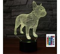 Lampada notturna a LED con illusione 3D con bulldog francese, lampada da tavolo con telecomando, 16 colori, luce notturna a LED ottica, decorazione per la stanza dei bambini