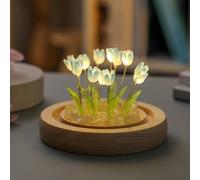 Lampada notturna a tulipano con materiali in vetro e legno, illuminazione morbida per un comodo uso in camera da letto o scrivania, design floreale romantico per ragazze e donne (20 blu)