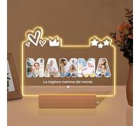 Lampada Notturna Personalizzata con Foto per la Festa della Mamma, Targa Festa della Mamma, Cornice Festa Della Mamma Originale - Regalo Emozionale Unico per Natale, San Valentino o Anniversari