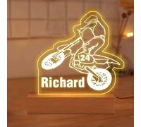 Lampada notturna personalizzata con nome del motociclista in acrilico con base illusione 3D per motocross e moto da cross, lampada da tavolo a LED per moto, camera da letto, regalo per gli amanti
