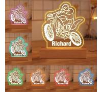 Lampada notturna personalizzata con nome del motociclista in acrilico con base illusione 3D per motocross e moto da cross, lampada da tavolo a LED per moto, camera da letto, regalo per gli amanti