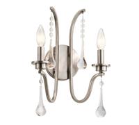 Lampada Parete da Corridoio Camera Letto Acciaio Cristalli 2-Flammig