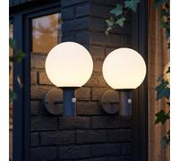 Lampada Parete da Esterno Giardino Vetro Sfera Sensore di Movimento LED 2er Set