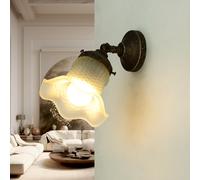 Lampada Parete da Pavimento Schermo di Vetro Bianco Fiore Floreale Ottone Fatto